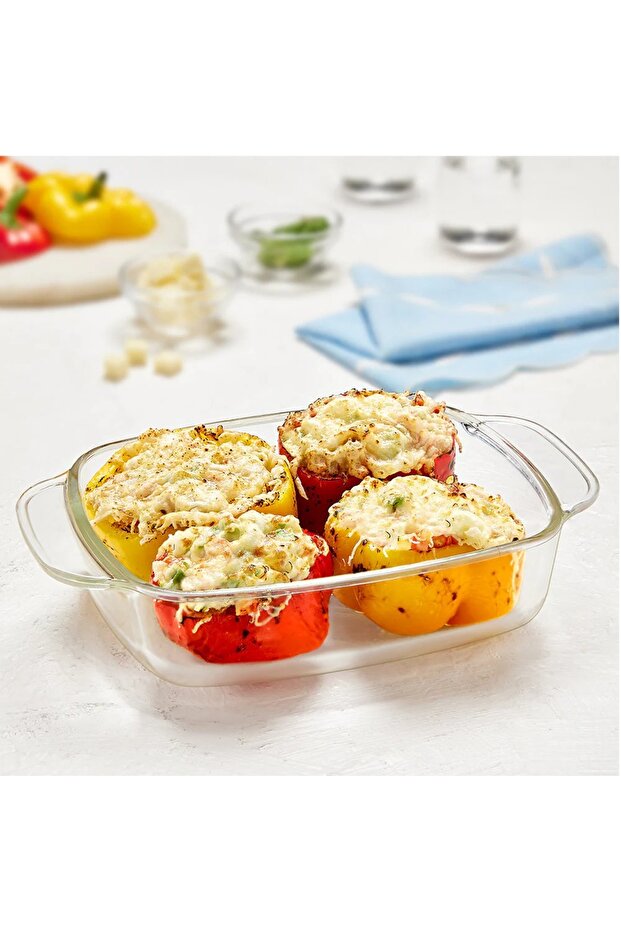طبق مستطيل عميق، سعة 1.5 لتر، مناسب للميكروويف والفرن وغسالة الأطباق - 1