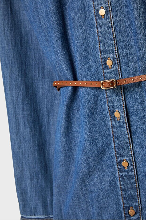 Kemerli denim gömlek - 7
