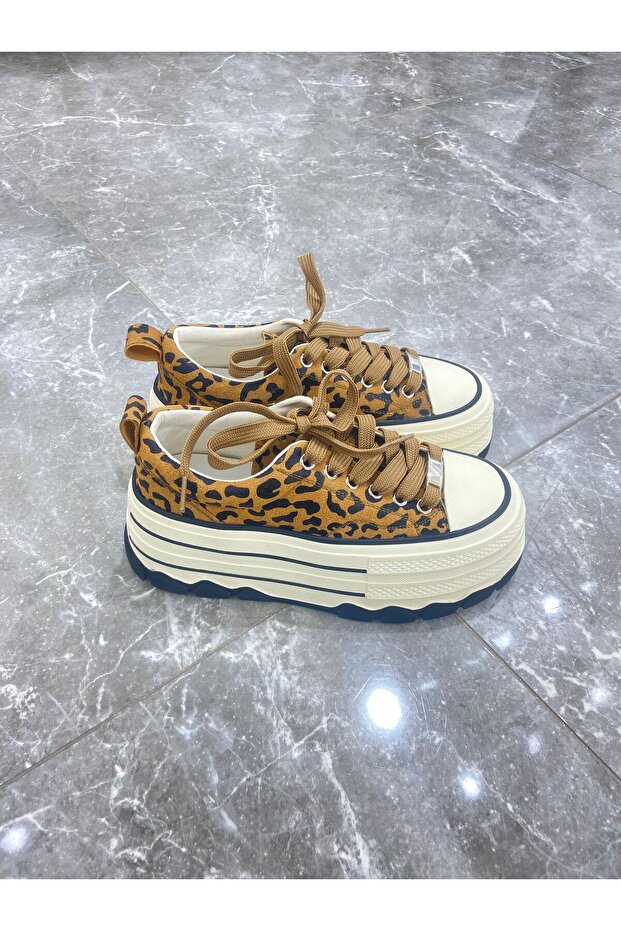 LEOPAR DESENLİ KALIN TABAN SNEAKER - 3