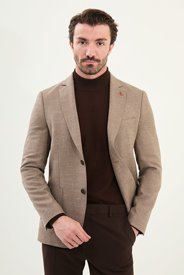 Gray Slim Fit Bag Pocket Mono Collar Men's Jacket Beige - 41462.25K