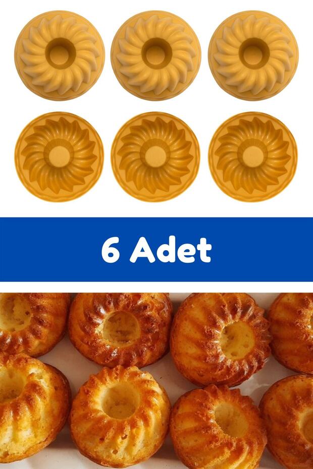 Yellow 6-Piece Silicone Mini Cake Mold - Muffin Mold 6 Pcs. Cupcake Mold