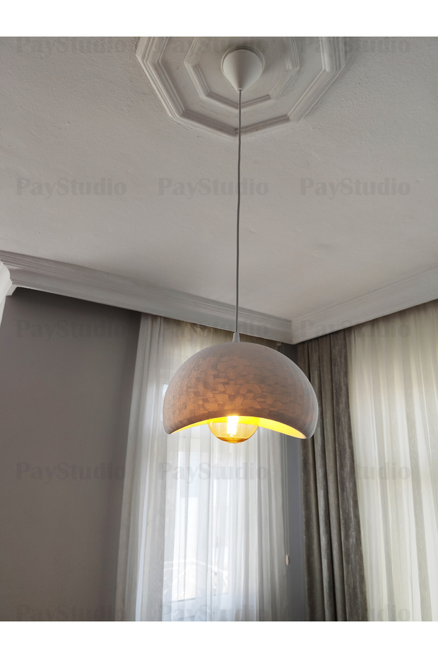 Beton Görünüm Tekli Sarkıt Avize Bohem Modern Rustik (G95 Ampül Dahildir.) - 7