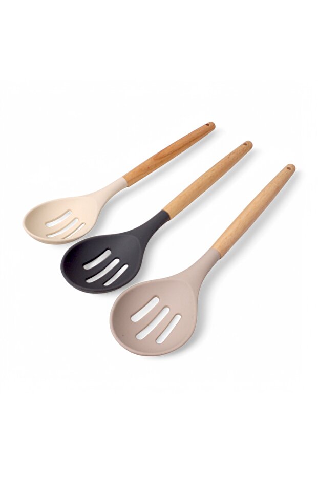 ملعقة سيليكون مثقوبة بمقبض من الخيزران من طراز Balsa MRK
