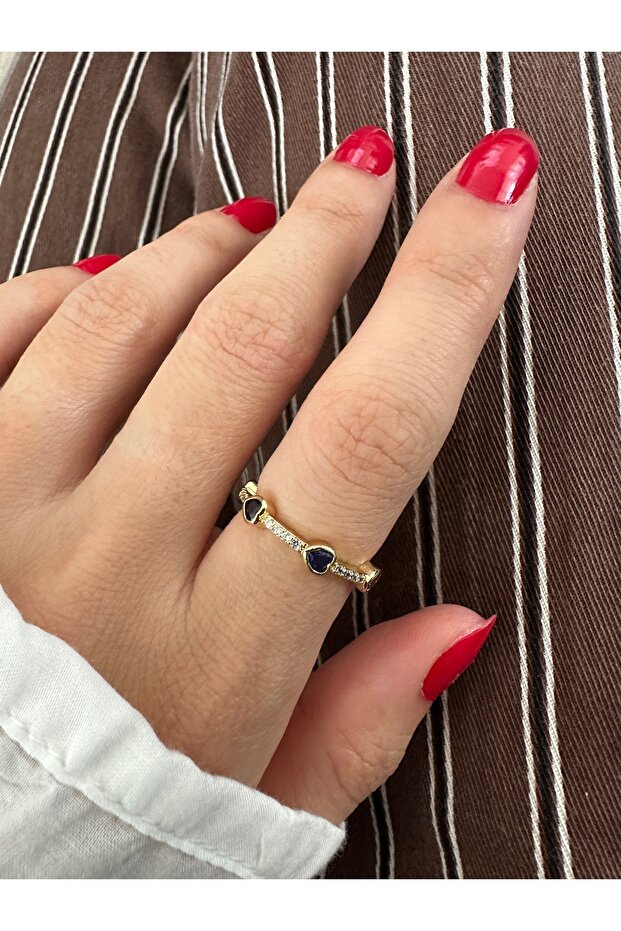 Navy Blue Sequential Heart Ring - 3