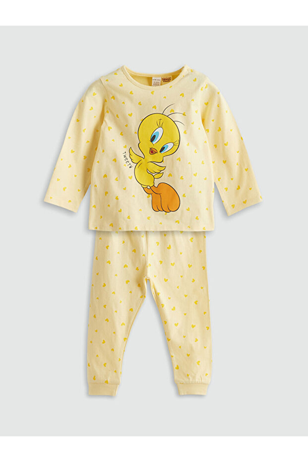 Timeless Store'dan Zamansız Öneriler | Bisiklet Yaka Tweety Baskılı Kız Bebek Pijama Takımı - 1