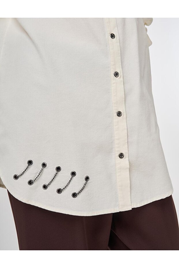 Zincir Detaylı Kadife Tunik Ekru - 7