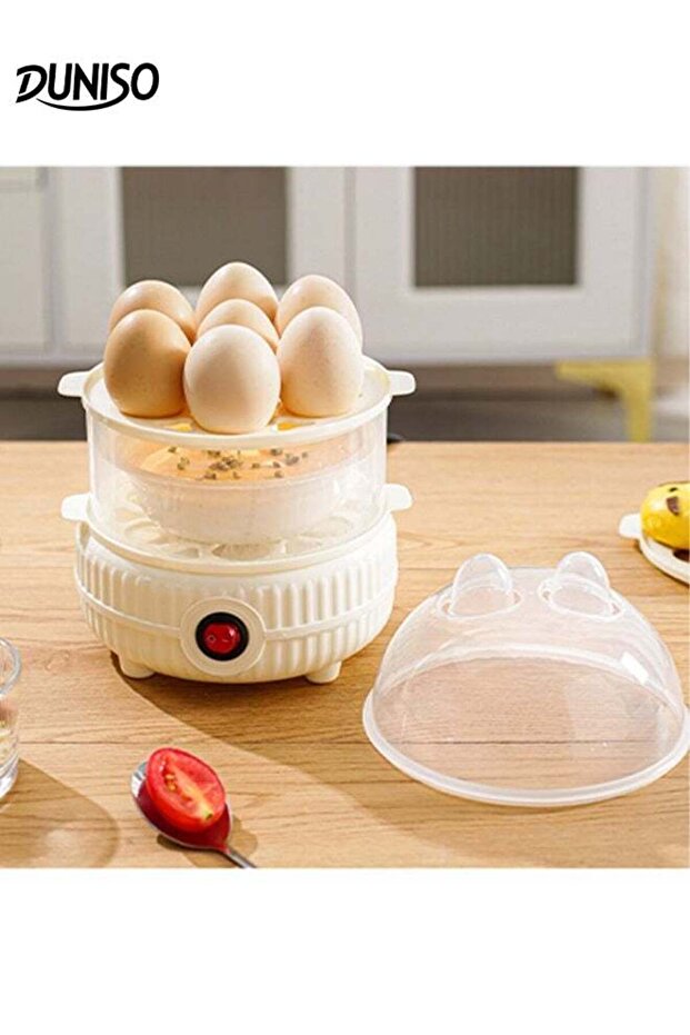 DUNISO Double-layer Electric Multi Egg Cooker Rapid Egg Cooker Boiler Food Steamer with 7-Egg Rack D
