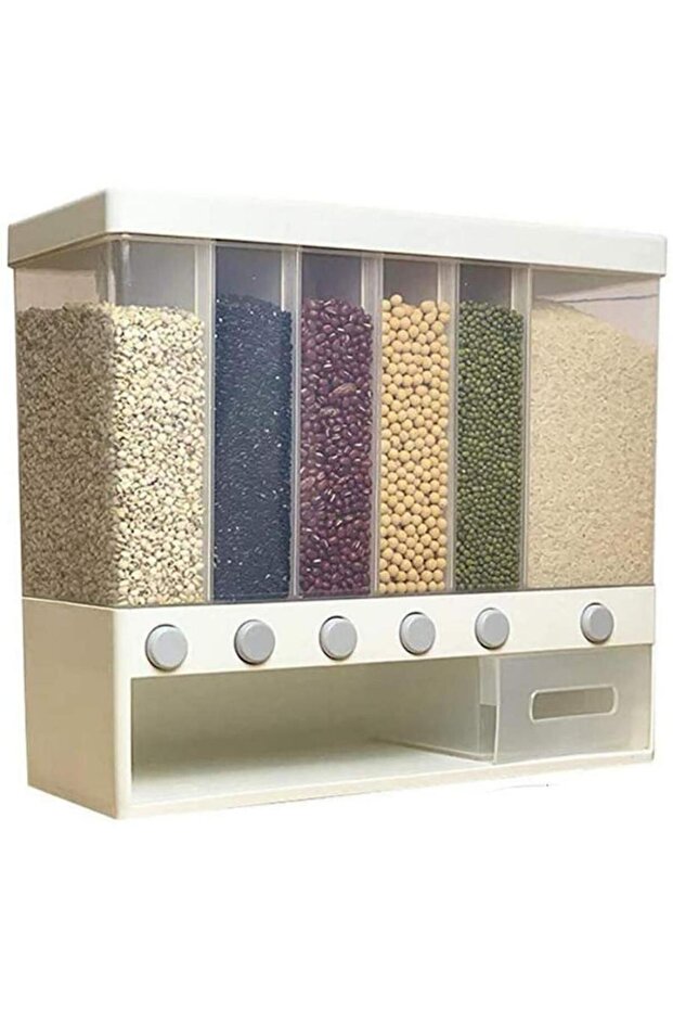 Wall-Mounted Dry Food Dispenser, 6 Compartments, Clear Storage Containers with Individual Portion