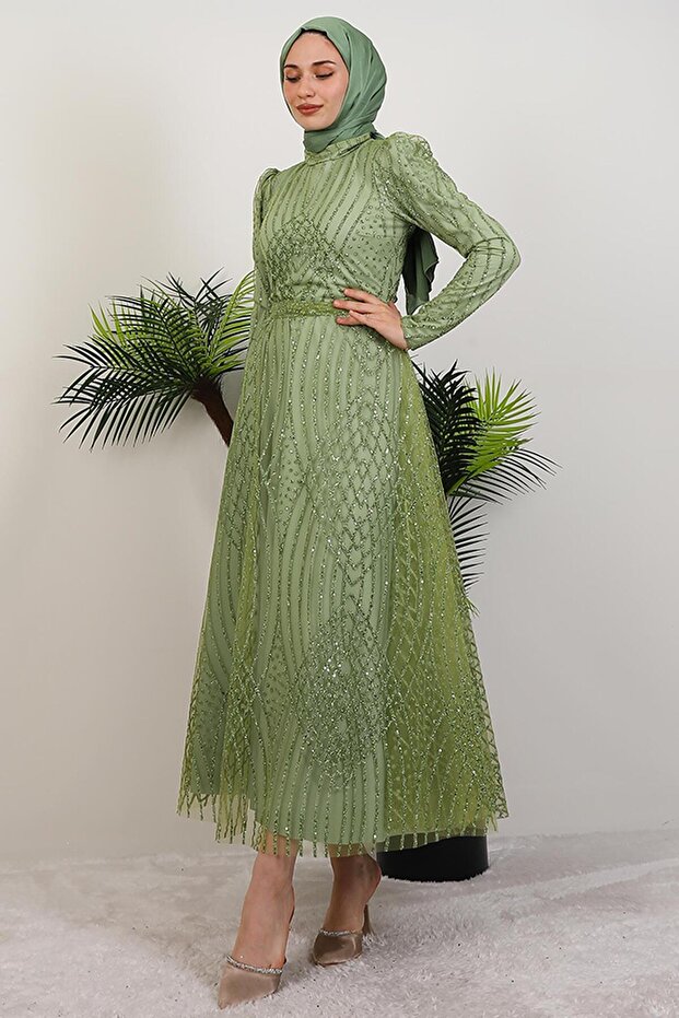 Ezna csillogó estélyi ruha pisztácia zöld - 2