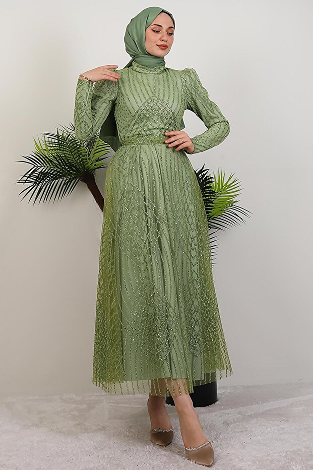 Ezna csillogó estélyi ruha pisztácia zöld - 4