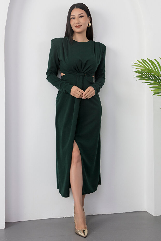 Bisiklet Yaka Yan Bel Dekolteli Elbise NY4493 - 7