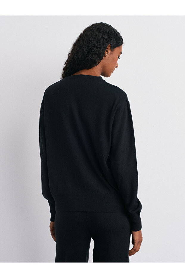 10633 Bisiklet Yaka Yünlü Basic Triko Kazak-Siyah - 2