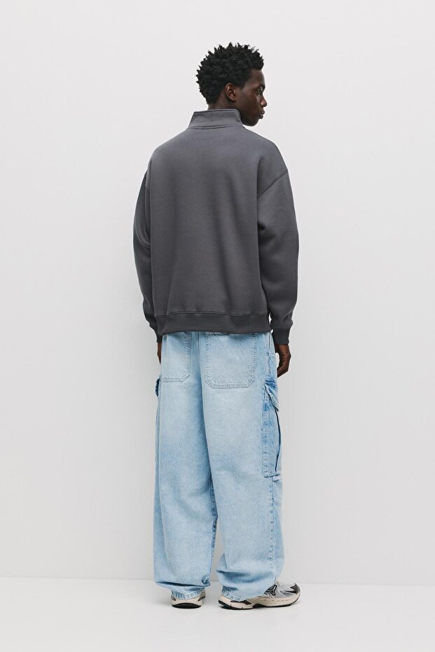 Fermuarlı dik yaka basic sweatshirt - 4