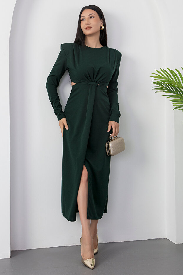 Bisiklet Yaka Yan Bel Dekolteli Elbise NY4493 - 6