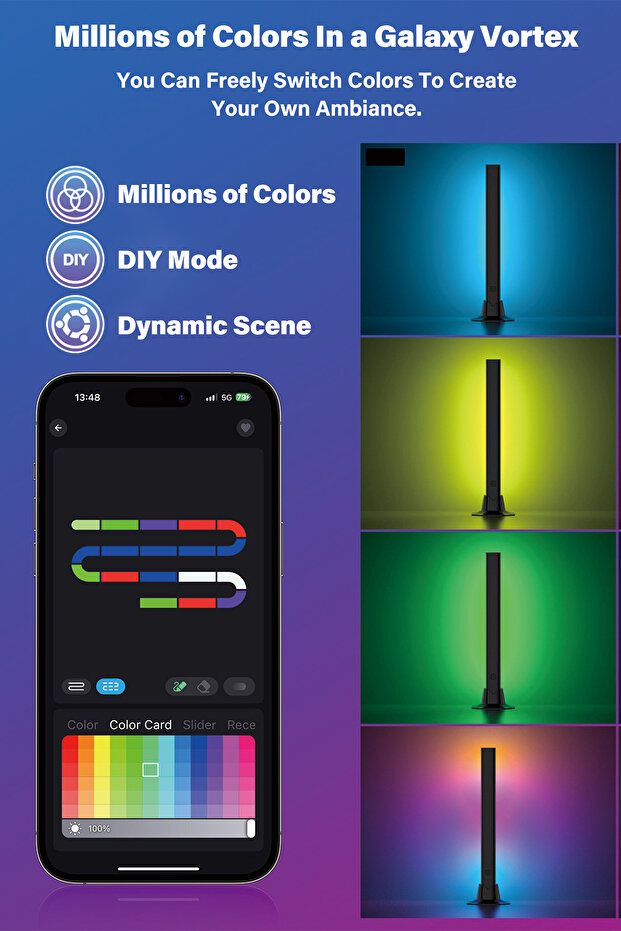 RGB Gaming Light Bars Set of 2 Desktop Music Rhythm LED Ambient Lights with Bluetooth APP Control - 3