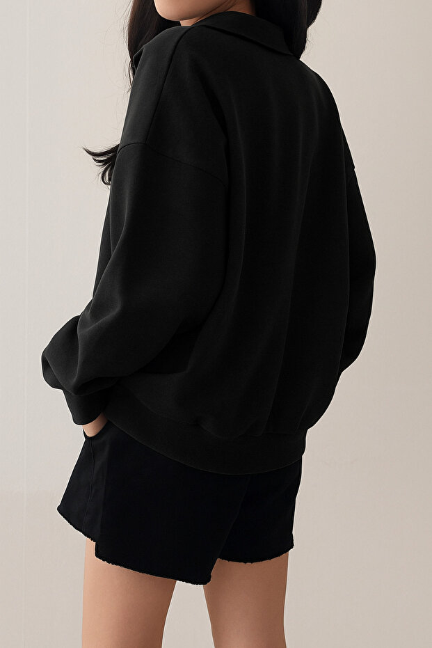 Unisex V-Yaka Yakalı Basic Oversize Swetshirt - 7