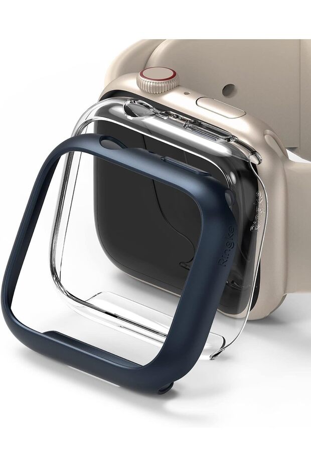 Slim Case For Apple Watch 7 45mm [2 Pack] - Clear / Metallic Blue