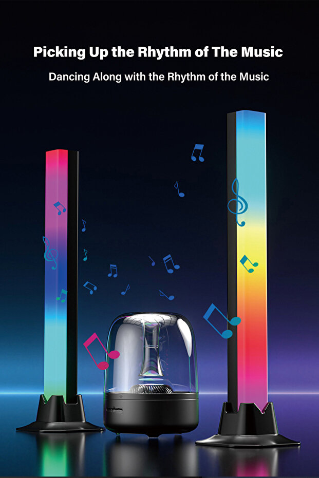 RGB Gaming Light Bars Set of 2 Desktop Music Rhythm LED Ambient Lights with Bluetooth APP Control - 7