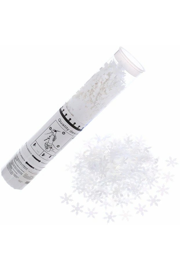 Confetti Cannon, Flippy, 30 cm, Snowflake Pattern, PET Packaging, White