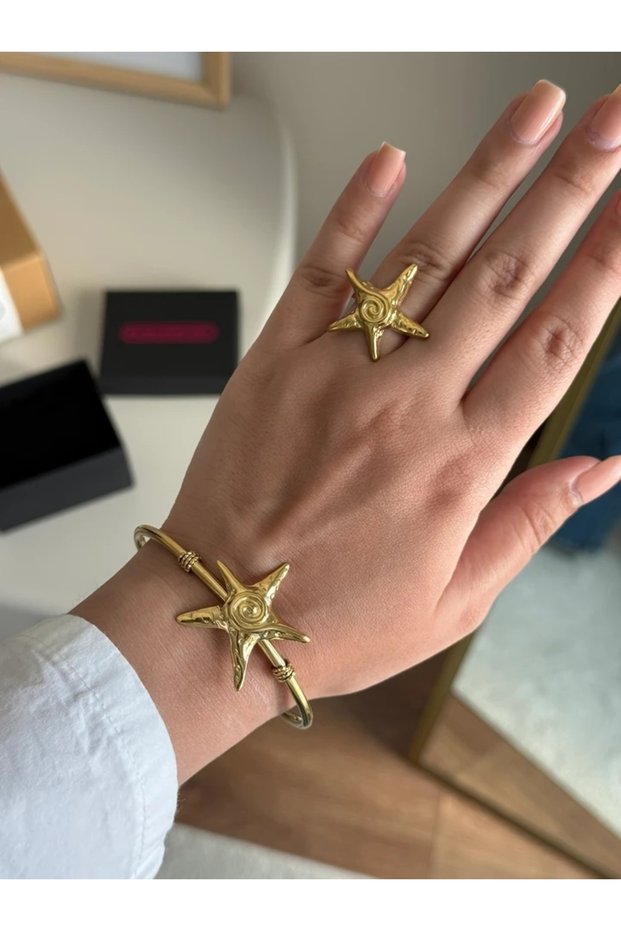 Starfish Bracelet and Ring Set Gold Color