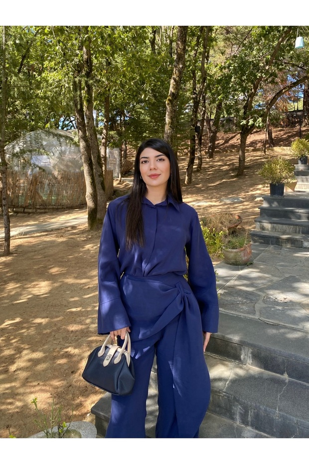 Şal detaylı pantolon gömlek takım - 4