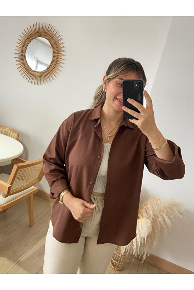 Kadın Oversize Basic Uzun Gömlek - 2