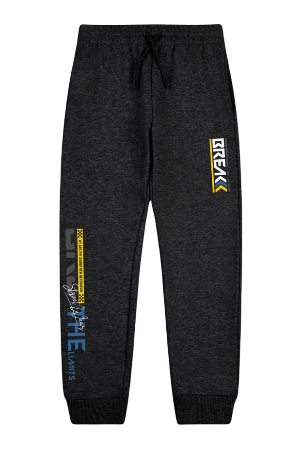 Boy's Jogger Tracksuit Bottoms with Elastic Waist and Break Print Detail
