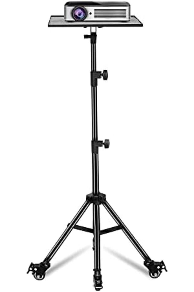 Projector Tripod Stand with Wheels, Adjustable Height up to 61” Tiltable 180 Degrees - 1