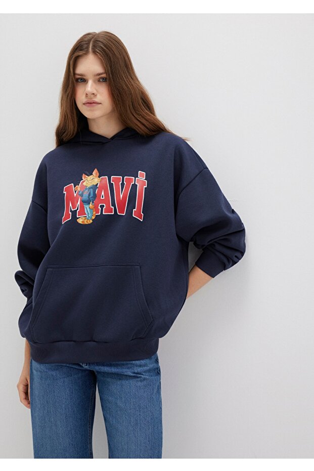 Oversized Sweatshirt with Cat Logo Print