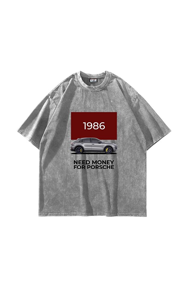 V2 Need Money for Porsche Printed Oversize Unisex Washable White Tshirt