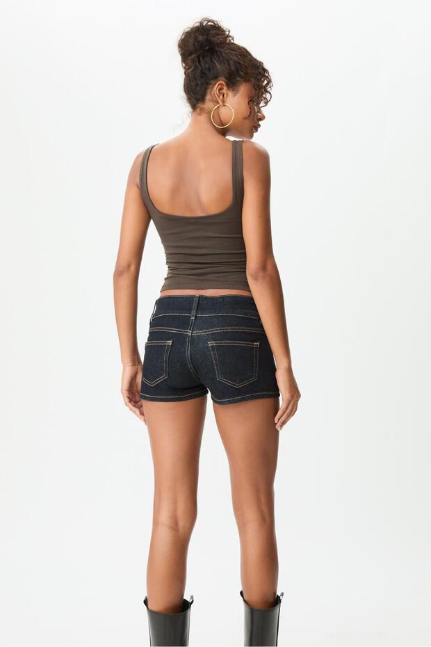 Mini denim şort - 5