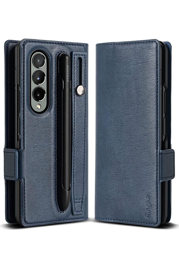 Samsung Galaxy Z Fold 4 Case Cover | Folio Signature EZ Strap Plus Series | Navy