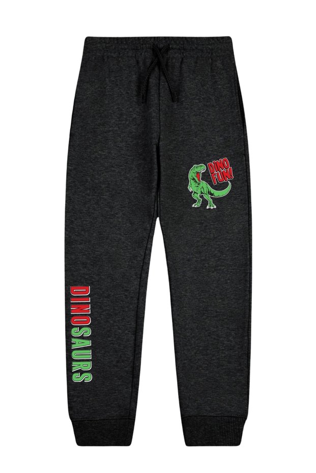 Boy's Jogger Tracksuit Bottoms with Elastic Waist and Dinosaur Print Detail