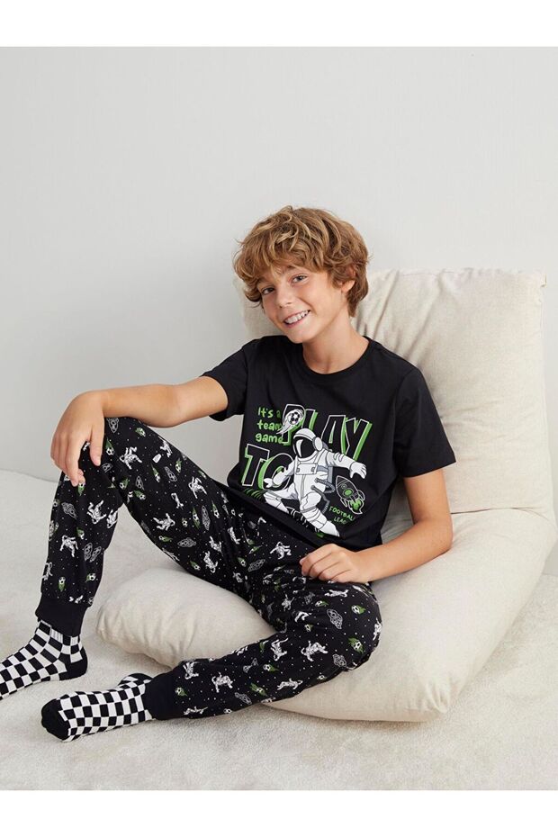 Bisiklet Yaka Erkek Çocuk Pijama - 1