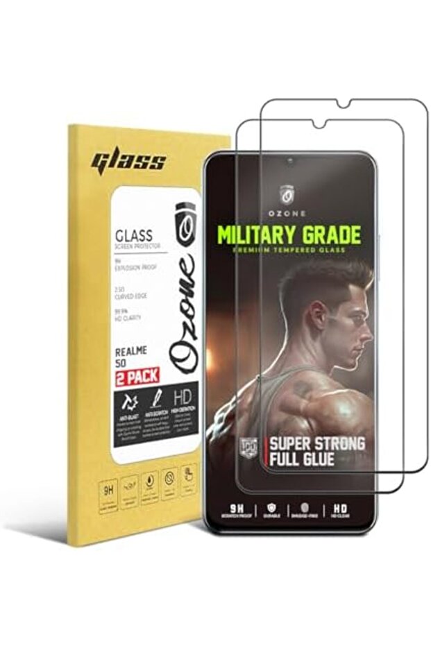 Realme 50 Screen Protector | Tempered Glass | Pack of 2 | Black