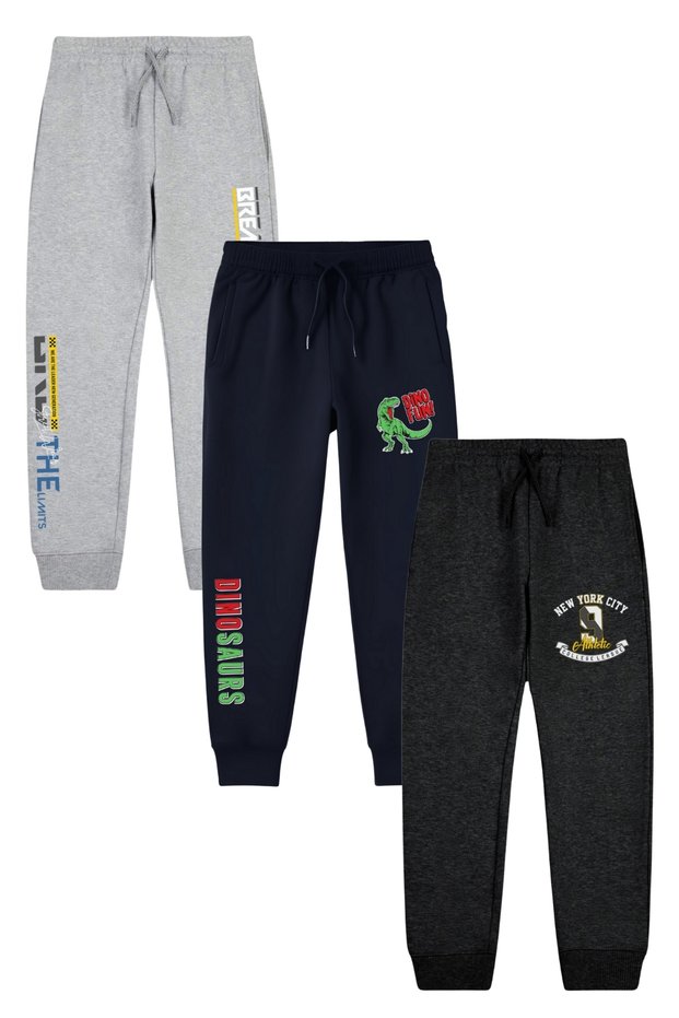 3-Piece Boy's Jogger Tracksuit Bottoms with Printed Detail and Elastic Waist