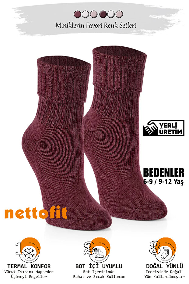6-9 ve 6-12 Yaş Kışlık Örme Çorap Termal ve Yünlü Bot Çorabı - 3
