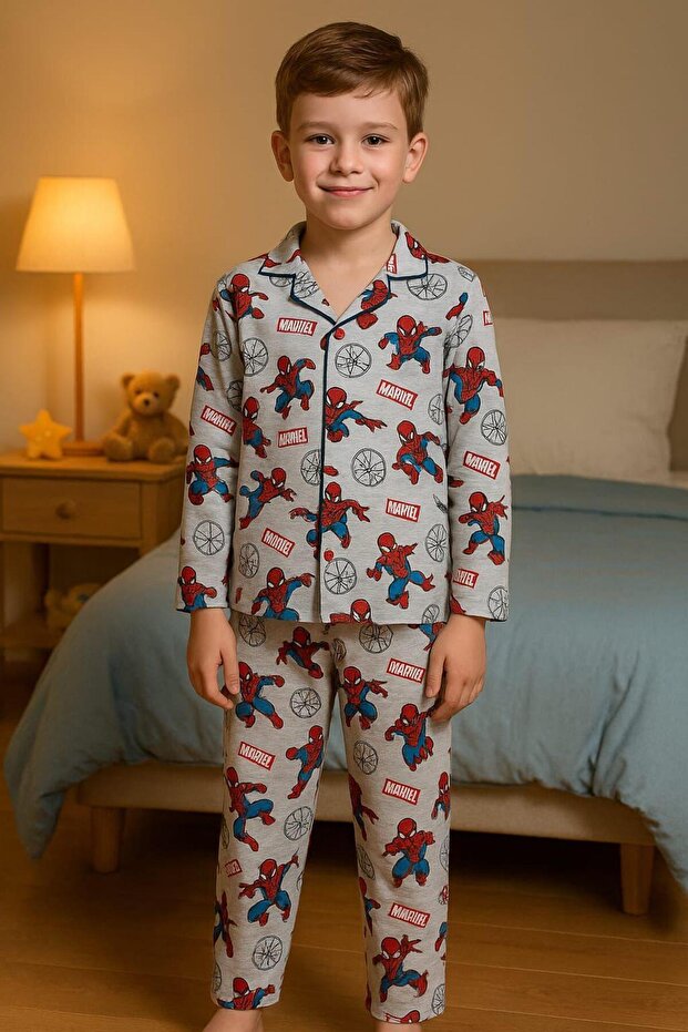 Boy's character patterned buttoned pajama set - 1