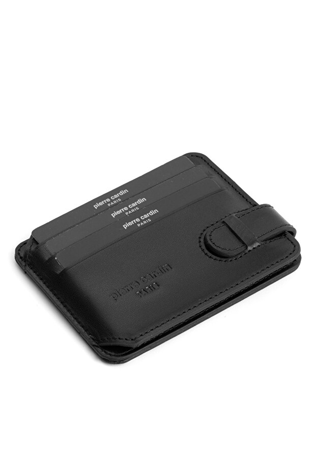 Black Analine Unisex Leather Card Holder 0777A2C