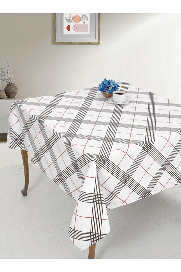 Cotton Collection Upholstery Tablecloth Gray Red 145X145