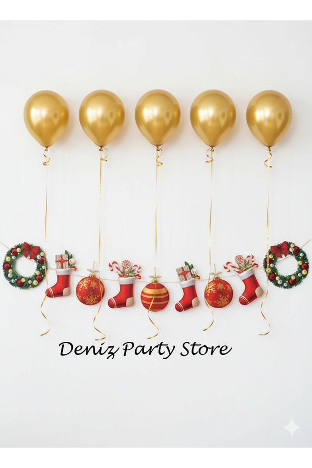 5 Pieces of Gold Balloon Christmas Decorative Banner Garland Paper Wall Ornament (One Side Is Printed)