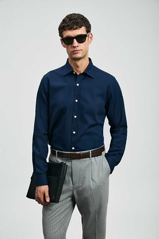 Veran Erkek Basic Gömlek Regular Fit Lacivert - 4