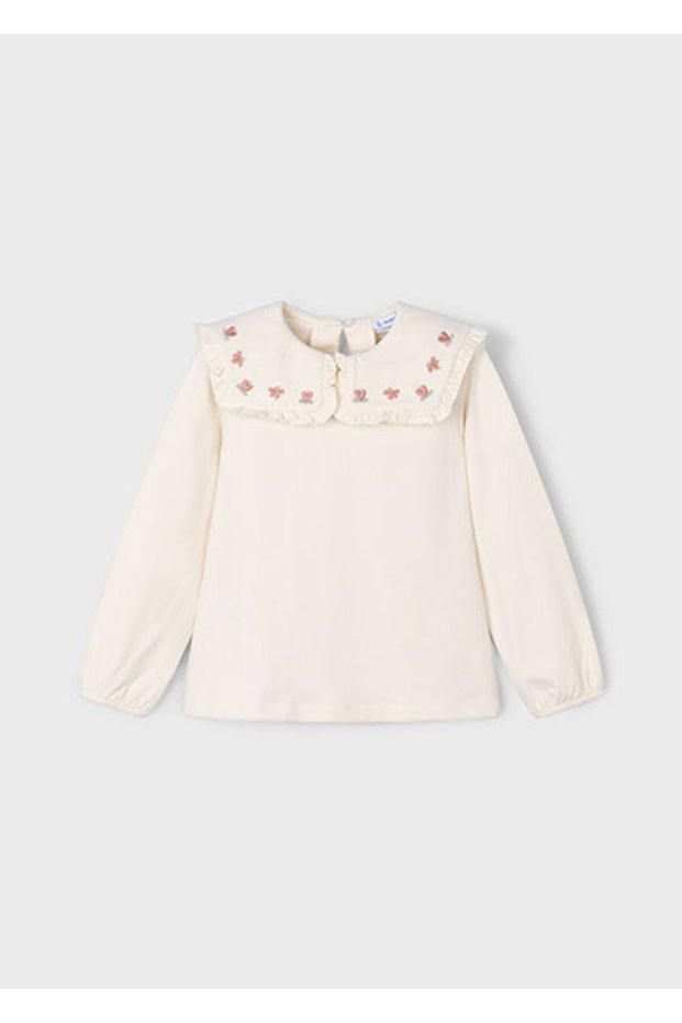 Cream Girl's Ruffle Collar Blouse 4134