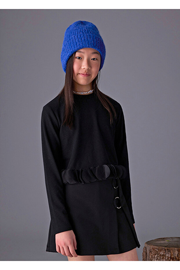 Black Girl's Leaf Detailed Blouse 7030