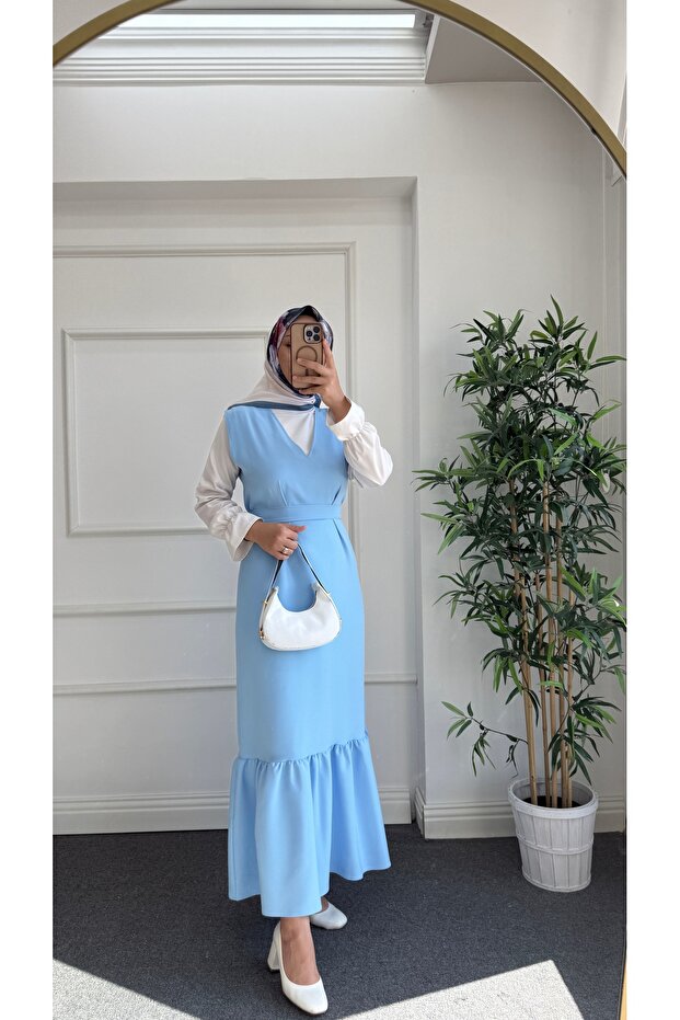 Bebe Mavisi Krep Tesettür fFırfırlı Jile - 3