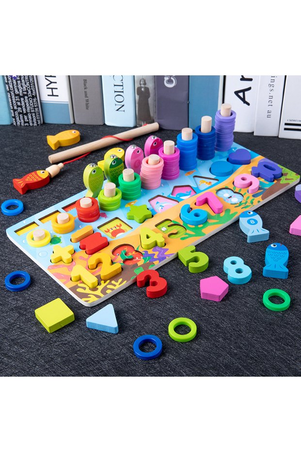 762 4in1 QWZ Kids Montessori Educational Wooden Math Toys Children Busy Board Count Shape Colors Mat