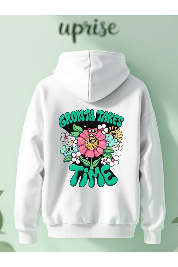 Growth Takes Time Printed Cotton 3 Thread Oversize Sweatshirt