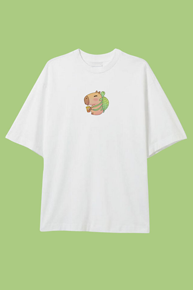 Capybara Turtle Printed Oversize T-Shirt