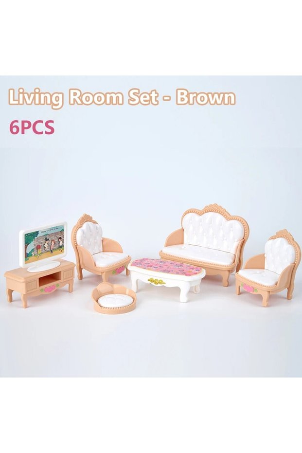 Brown-Livingroom Hot Sale Cute Kawaii Pink 10 Items/Lot Miniature Dollhouse Furniture Accessory Kids