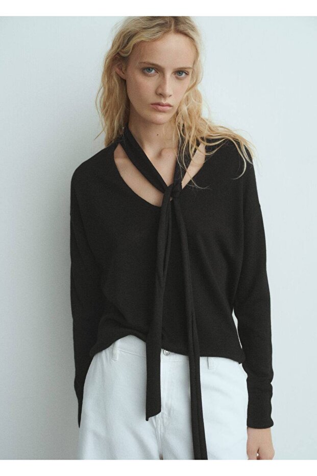 Fularlı V yaka kazak - 1